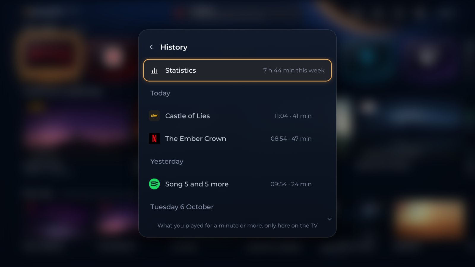 History: today Castle of Lies and The Ember Crown, yesterday songs in Spotify
