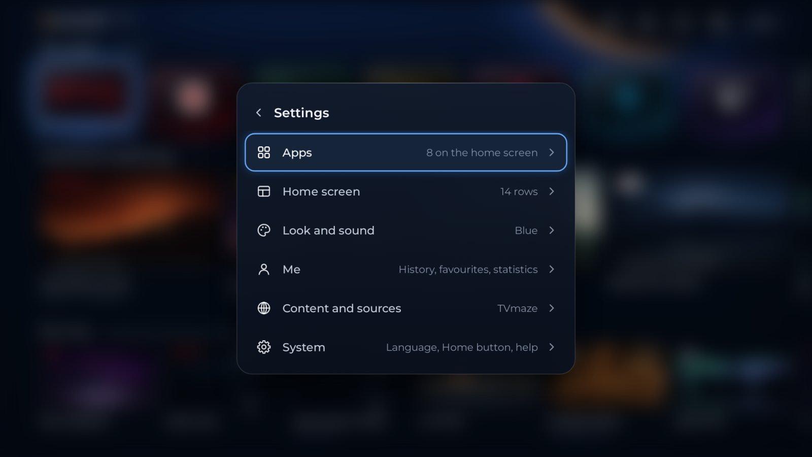 The settings menu